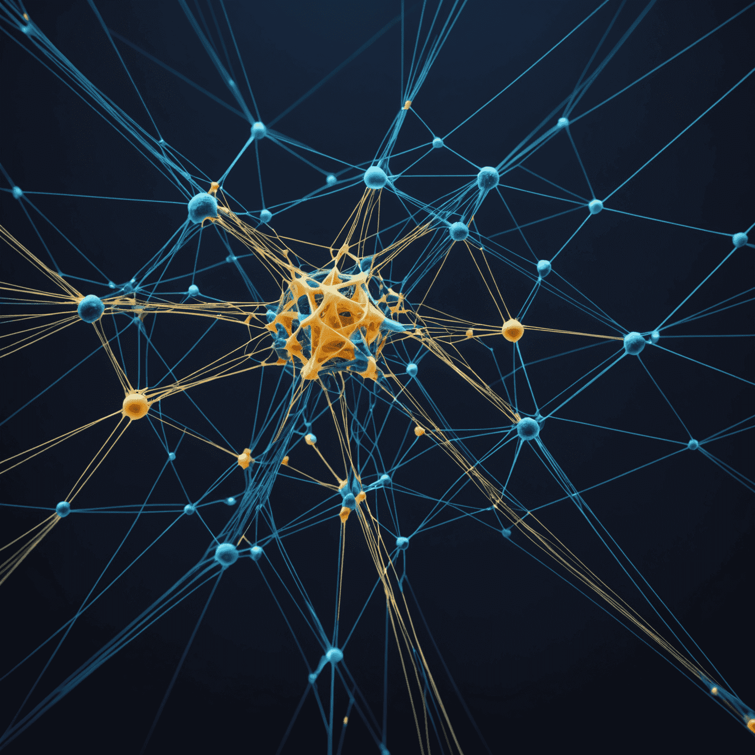 Un'immagine astratta che rappresenta reti neurali e modelli generativi di AI, con linee luminose che si interconnettono su sfondo blu scuro