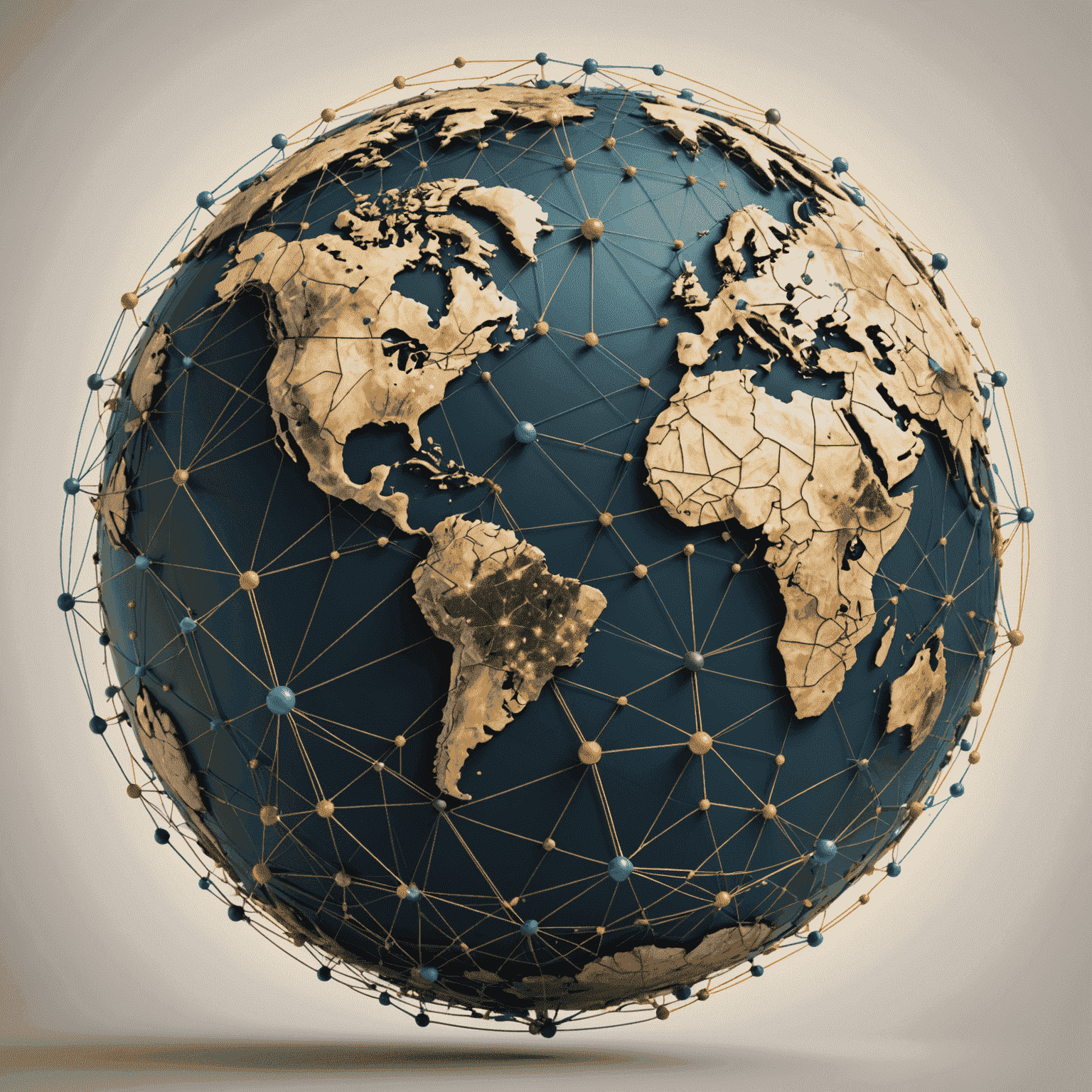 Un'immagine astratta che rappresenta una rete neurale globale, con nodi interconnessi che simboleggiano diverse culture e paesi, evidenziando la natura globale delle considerazioni etiche nell'IA